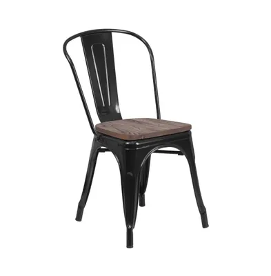 Amsterdam Series Dining Chair - Textured Wooden Seat Slatted, Curved Back