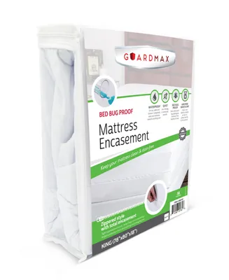 Guardmax King Waterproof Mattress Protector Encasement with Zipper, Pockets Stretch up to 18 inches - White