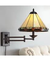 Mission Tiffany Style Swing Arm Lamp Wall Mounted Bronze Metal Plug