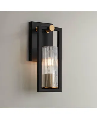 Ramos Industrial Modern Wall Light Sconce Black Brass Hardwired 11 1/2" Fixture Clear Ribbed Glass Shade for Bedroom Bathroom Bedside Living Room Home