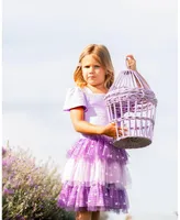 Girl Textured Knit Dress With Mesh Skirt Lavender