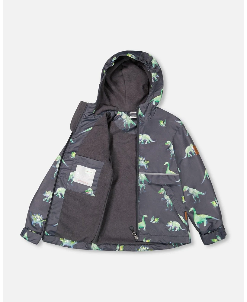 Boy Two Piece Hooded Coat And Pant Mid-Season Set Grey Printed Dinosaurs - Toddler|Child