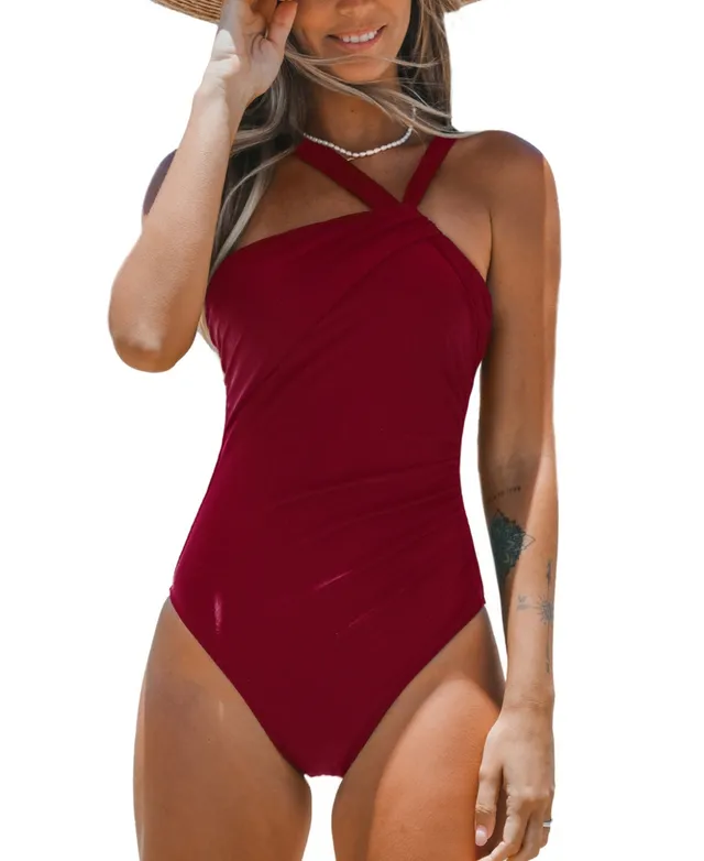 Cupshe Women's Brazilian Obsession Asymmetrical Neck Tummy Control One  Piece Swimsuit