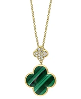 Effy Malachite & Diamond (1/8 ct. t.w.) Clover 18" Pendant Necklace in 14k Gold