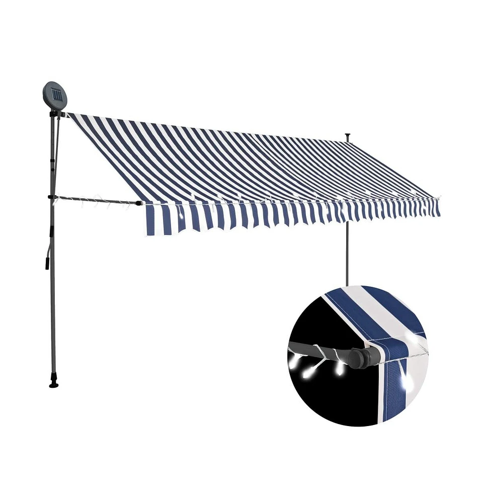 vidaXL Manual Retractable Awning with Led 157.5" Blue and White