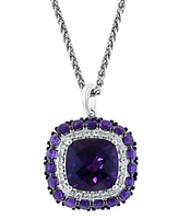 Effy Amethyst (10 ct. t.w.) & White Topaz (5/8 ct. t.w.) 18" Halo Pendant Necklace in Sterling Silver