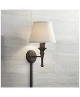 Braidy Farmhouse Rustic Wall Lamp with Cord Cover Bronze Metal Plug-in 7" Fixture Ivory Cotton Empire Shade for Bedroom Bedside Bathroom Vanity Living