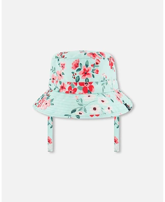 Girl Beach Hat Light Blue Flower Print - Toddler