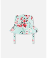 Girl Beach Hat Light Blue Flower Print - Toddler