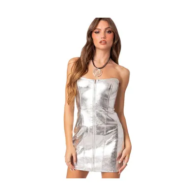 Women's Astro zip up metallic mini dress