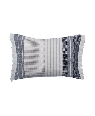 carol & frank Berkley Onyx Woven Throw Pillow Striped Color Blocked White Grey And Black With Tassels