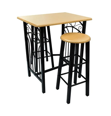 vidaXL Bar Table and Stool Set 3 Pieces Wood and Steel