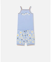 Girl Organic Cotton Two Piece Pajama Set Baby Blue Printed Daisies