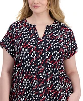 Tommy Hilfiger Plus Size Ditsy Floral Cap-Sleeve Top