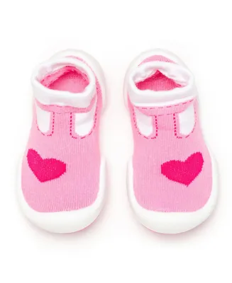 Komuello Infant Girl Breathable Washable Non-Slip Sock Shoes T-Strap Heart