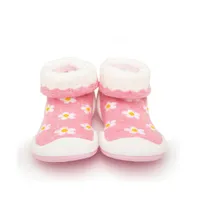 Komuello's Baby Girl First Walk Sock Shoes Daisies - Pink