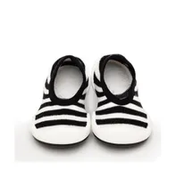 Komuello's Infant Boy Girl First Walk Sock Shoes Flat Black Stripe