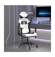 Massage Gaming Chair with Footrest White&Black Faux Leather