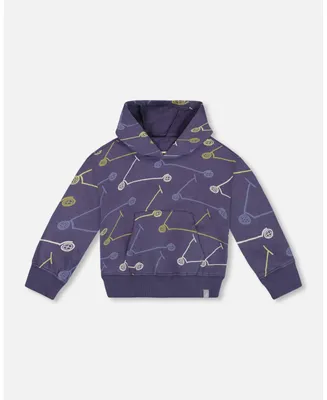 Boy French Terry Hooded Sweatshirt Blue Printed Scooters
