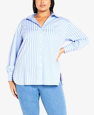 Avenue Plus Size Stripe Mix Collared Shirt