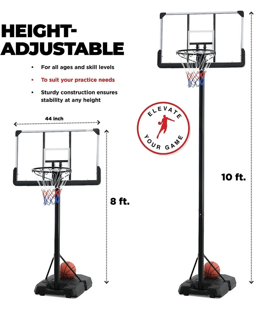 Play22usa Portable Basketball Hoop 10 ft Adjustable - 44in Shatterproof  Backboard - Basketball Goal System 8-10 ft Adjustable Basketball Hoop