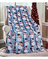 Kate Aurora Holiday Living Winter Blues Snowman Christmas Ultra Soft And Plush Hypoallergenic Throw Blanket