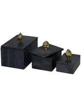 Rosemary Lane Real Marble Box with Gold-Tone Finial Set of 3 - 9", 7", 6"W