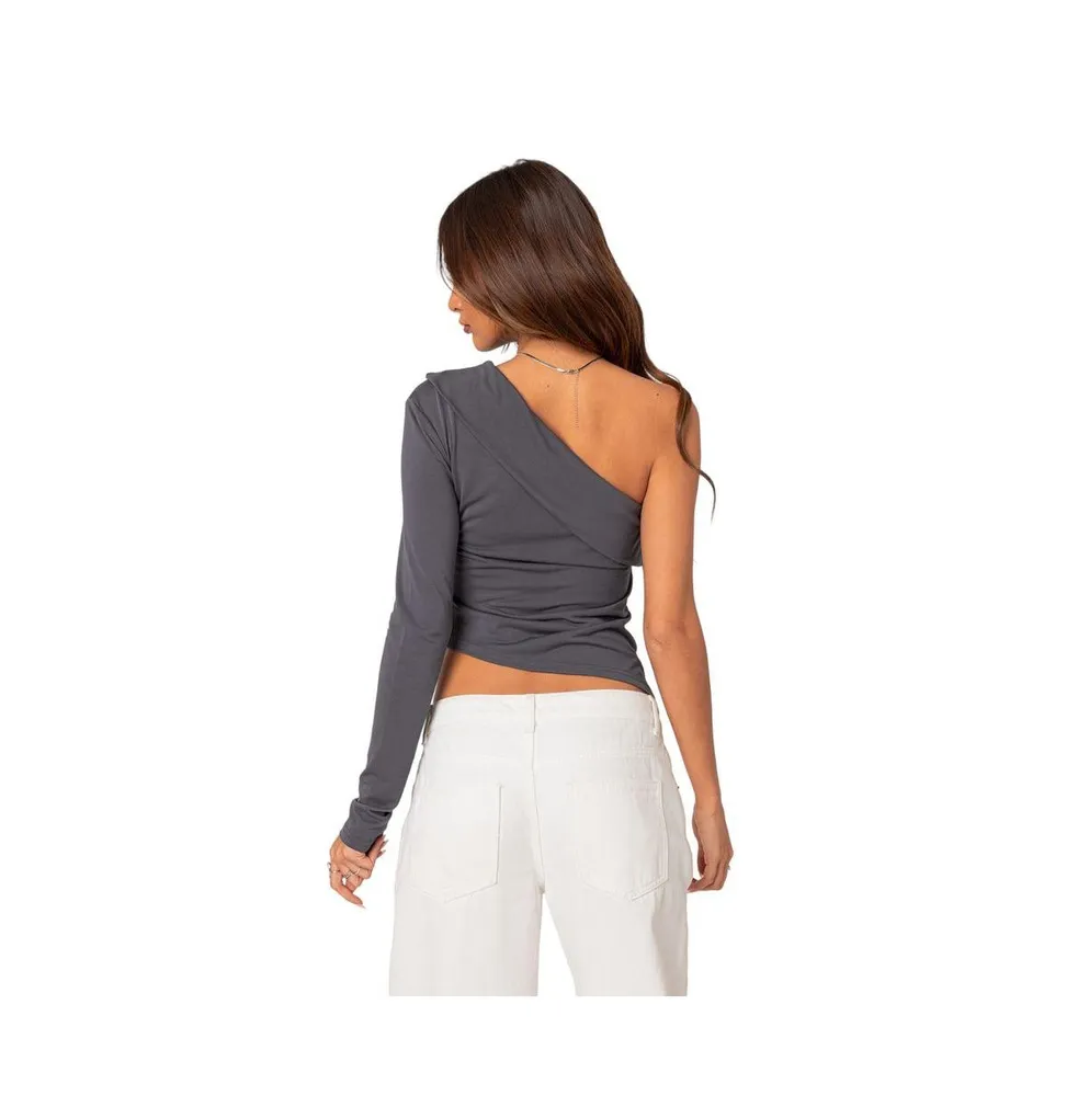 Women's Fold over one shoulder top - Dark