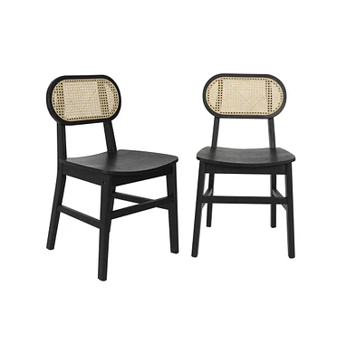 Analise Set Of 2 Cane Rattan Dining Chairs With Solid Wood Frames