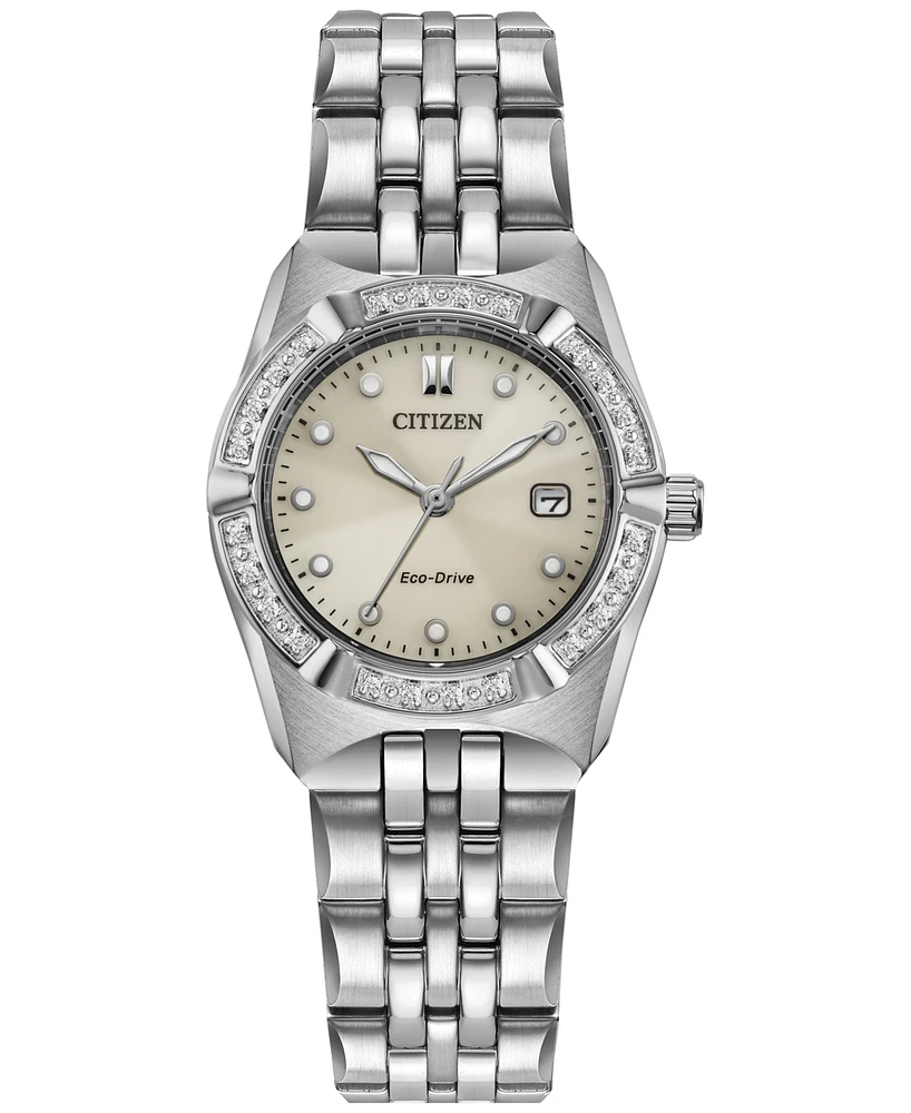 Citizen Eco-Drive Women's Corso Diamond (1/10 ct. t.w.) Stainless Steel Bracelet Watch 28mm - Silver