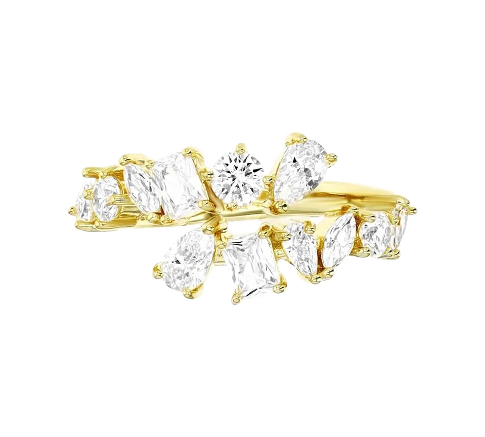 Cubic Zirconia Multi-Cut Horizontal Cluster Ring