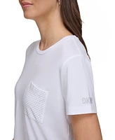 Dkny Women's Studded Pocket Short-Sleeve Shirt