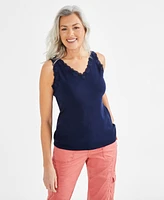 Style & Co Women's Lace-Trim Cotton Tank Top