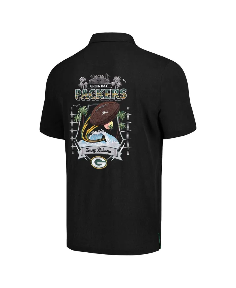 Men's Tommy Bahama Black Green Bay Packers Tidal Kickoff Camp Button-Up Shirt