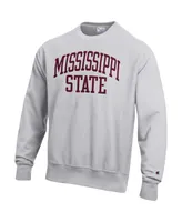 Men's Champion Heathered Gray Mississippi State Bulldogs Arch Reverse Weave Pullover Sweatshirt