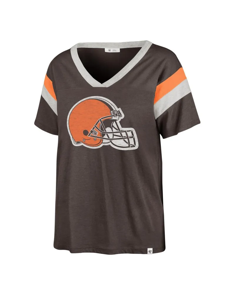 Women's '47 Brand Brown Distressed Cleveland Browns Phoenix V-Neck T-shirt