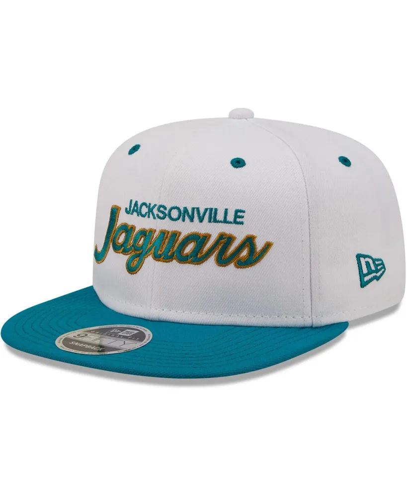 Men's New Era White, Teal Distressed Jacksonville Jaguars Sparky Original 9FIFTY Snapback Hat