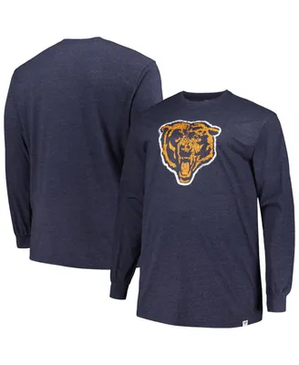 Men's Profile Heather Navy Distressed Chicago Bears Big and Tall Throwback Long Sleeve T-shirt