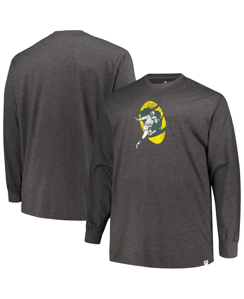 Men's Profile Heather Charcoal Distressed Green Bay Packers Big and Tall Throwback Long Sleeve T-shirt