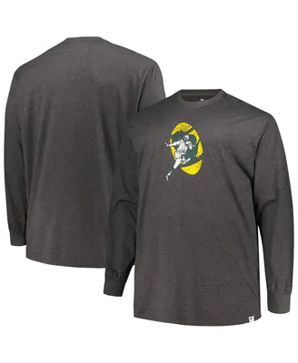 Men's Profile Heather Charcoal Distressed Green Bay Packers Big and Tall Throwback Long Sleeve T-shirt