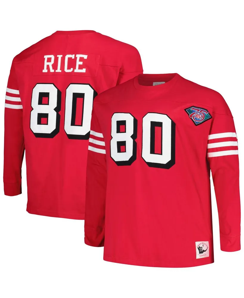 Men's Mitchell & Ness Jerry Rice Scarlet San Francisco 49ers Big and Tall Cut Sew Player Name Number Long Sleeve T-shirt