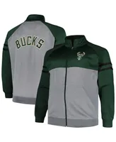 Men's Fanatics Hunter Green, Heather Gray Milwaukee Bucks Big and Tall Pieced Stripe Raglan Full-Zip Track Jacket