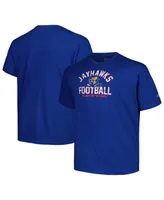 Men's Champion Royal Distressed Kansas Jayhawks Big and Tall Football Helmet T-shirt