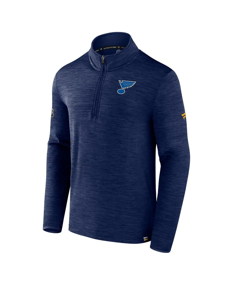 Men's Fanatics Heather Navy St. Louis Blues Authentic Pro Quarter-Zip Pullover Top