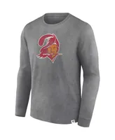 Men's Fanatics Heather Charcoal Distressed Tampa Bay Buccaneers Washed Primary Long Sleeve T-shirt