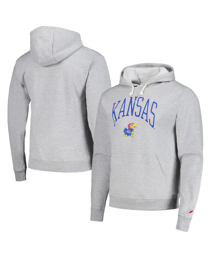 Men's League Collegiate Wear Heather Gray Distressed Kansas Jayhawks Tall Arch Essential Pullover Hoodie