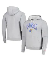 Men's League Collegiate Wear Heather Gray Distressed Kansas Jayhawks Tall Arch Essential Pullover Hoodie