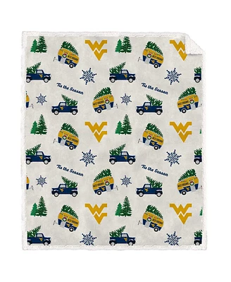 Pegasus Home Fashions West Virginia Mountaineers Holiday Truck Repeat 50" x 60" Sherpa Flannel Fleece Blanket