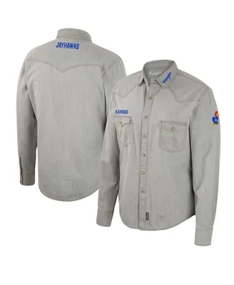 Men's Colosseum x Wrangler Gray Kansas Jayhawks Cowboy Cut Western Full-Snap Long Sleeve Shirt