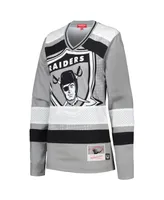 Women's Mitchell & Ness Silver Distressed Las Vegas Raiders Big Face 7.0 Long Sleeve Jersey T-shirt